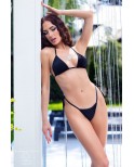 Ensemble bikini string 3 pièces noir - Chilirose