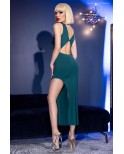 Robe longue élégante fendue émeraude - Chilirose