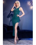 Robe longue élégante fendue émeraude - Chilirose