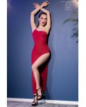 Robe longue une bretelle fendue rouge - Chilirose Robe longue une bretelle fendue rouge - Chilirose