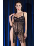 Nuisette noire dentelle et franges - Chilirose