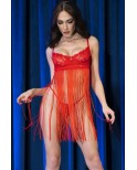 Nuisette rouge dentelle et franges - Chilirose