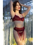 Lingerie rouge à broderies avec bas - Chilirose