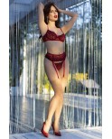 Lingerie rouge à broderies avec bas - Chilirose