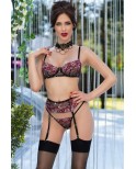 Lingerie noire à broderies avec bas - Chilirose