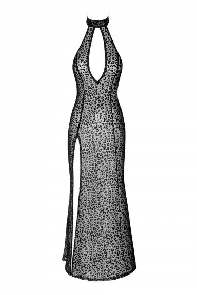 Robe longue léopard fendue - Noir Handmade