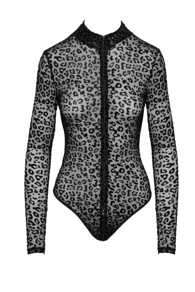 Body léopard à manches - Noir Handmade