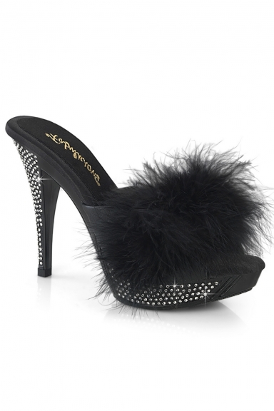 Mules fourrure et strass noir - Pleaser