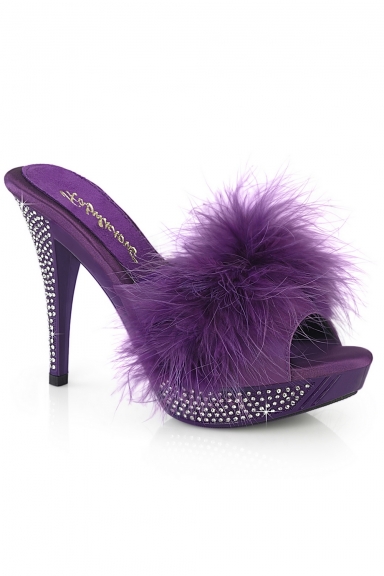 Mules fourrure et strass violet - Pleaser