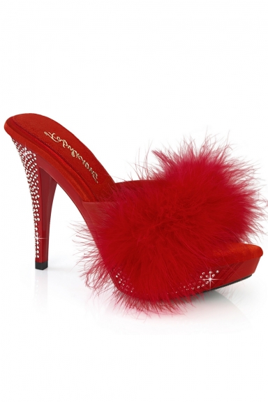 Mules fourrure et strass rouge - Pleaser