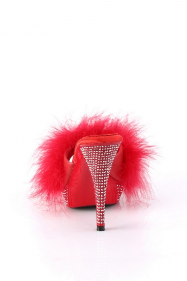 Mules fourrure et strass rouge - Pleaser