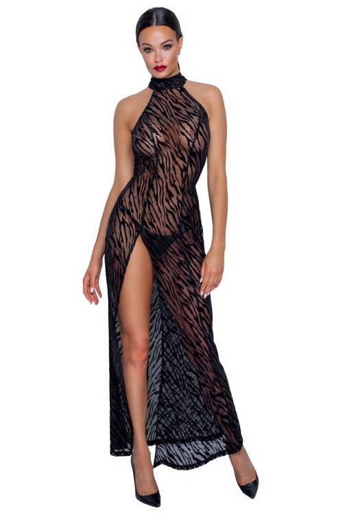 Robe longue transparente à motif tigré - Noir Handmade