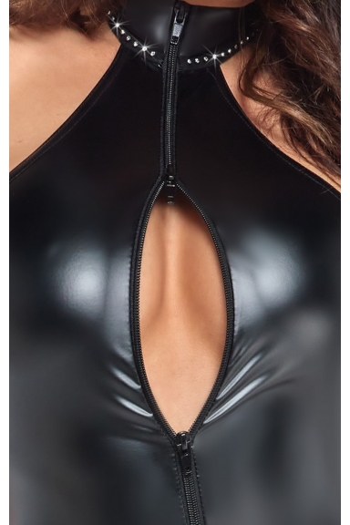 Body string wetlook avec strass - Noir Handmade