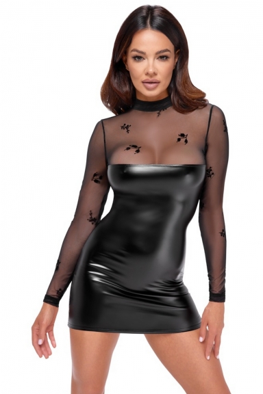 Robe wetlook haut transparent - Noir Handmade