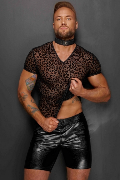 T-shirt floqué léopard homme - Noir Handmade