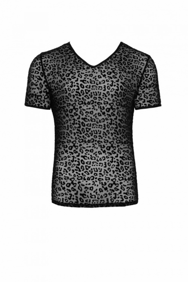 T-shirt floqué léopard homme - Noir Handmade