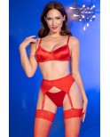 Lingerie satinée rouge avec bas - Chilirose
