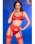 Lingerie satinée rouge avec bas - Chilirose