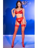 Lingerie satinée rouge avec bas - Chilirose