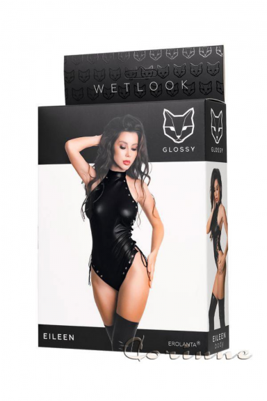 Body sexy simili cuir avec laçage - Glossy Fetish