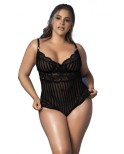 Body rayé dentelle et résille grande taille - Mapalé