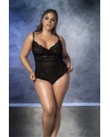 Body rayé dentelle et résille grande taille - Mapalé