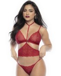 Ensemble 3 pièces dentelle rouge - Mapalé
