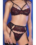 Ensemble 4 pièces dentelle rouge et noir - Chilirose