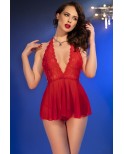 Nuisette rouge dentelle et string - Chilirose