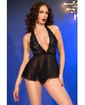 Nuisette noire dentelle et string - Chilirose