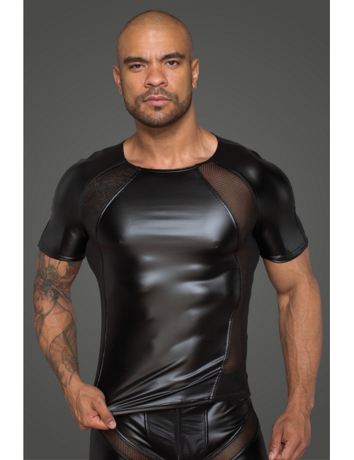 T-shirt wetlook et résille - Noir Handmade