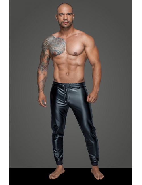 Pantalon jogging simili cuir noir homme - Noir Handmade
