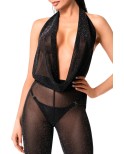 Combinaison paillette transparente fluide Luminara - Noir Handmade
