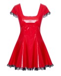 Robe courte vinyle rouge évasée et dentelle - Black Level Robe courte vinyle rouge évasée et dentelle - Black Level