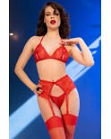 Ensemble 4 pièces porte-jarretelles rouge passion - Chilirose