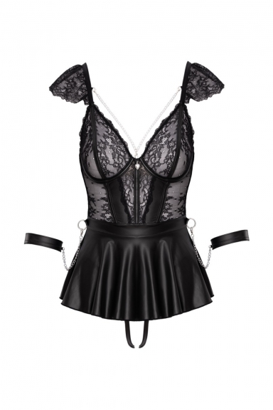 Ensemble lingerie noir avec nuisette + accessoires - Cottelli Bondage
