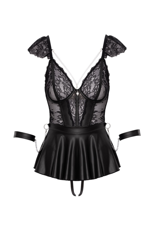 Ensemble lingerie noir avec nuisette + accessoires - Cottelli Bondage