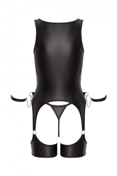 Ensemble porte-jarretelles noir avec string et menottes souples - Cottelli Bondage