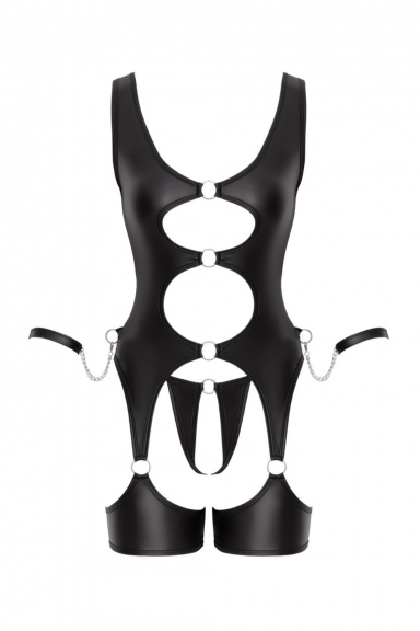 Ensemble porte-jarretelles noir avec string et menottes souples - Cottelli Bondage