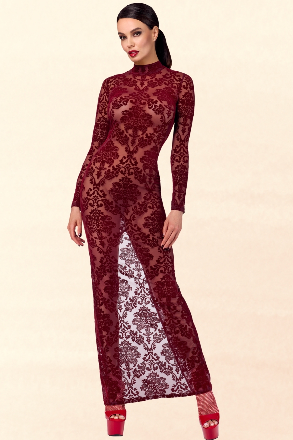 Robe longue Florale Bordeau Kink Royal - Noir Handmade