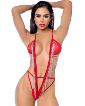 body rouge et strass à frange