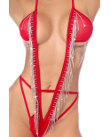 Body sexy plongeant à franges strass - Brillance scénique & glamour intense