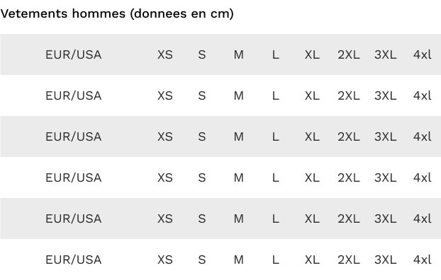 Guide des tailles