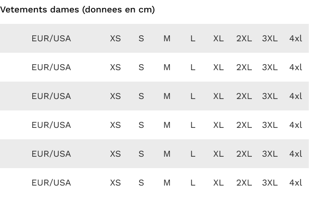 Guide des tailles